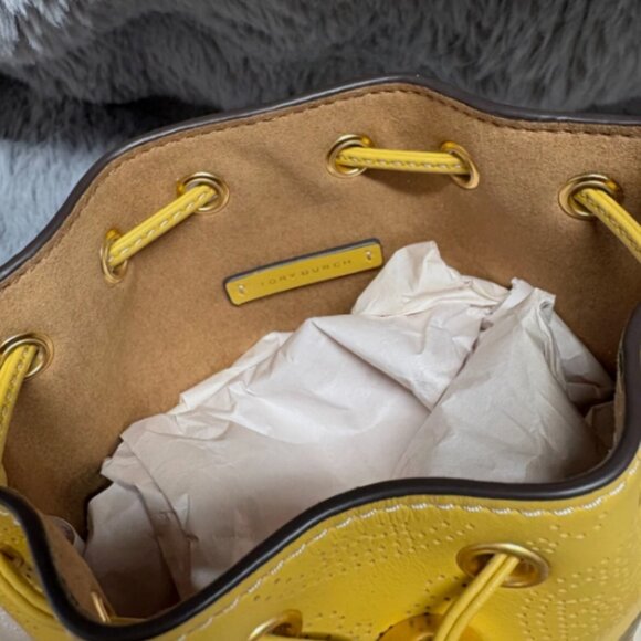 Tory Burch T Monogram Perforated Leather bucket MSRP$488 Statement Piece - Picture 10 of 15